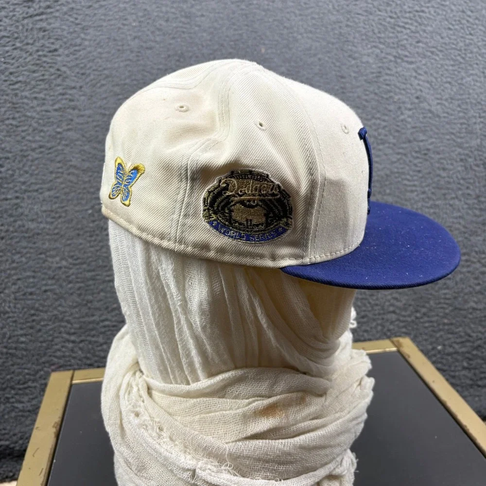 New Era 59FIFTY Los Angeles Dodgers Fitted Hat 7 3/8 Cream Blue Butterfly MLB‎